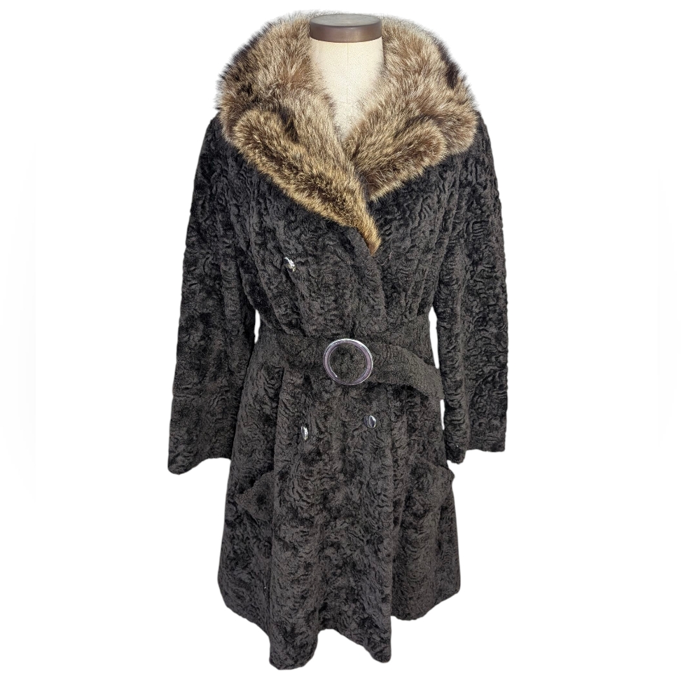 Vintage Saks Fifth Avenue Astrakhan, Mid-Length, Mcm Coat W Fur Collar. Large